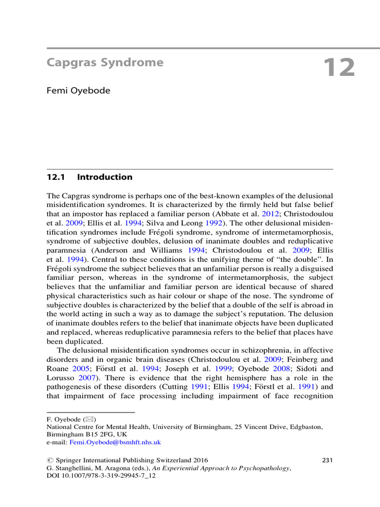 Understanding Capgras Syndrome | PDF | Delusion | Psychosis