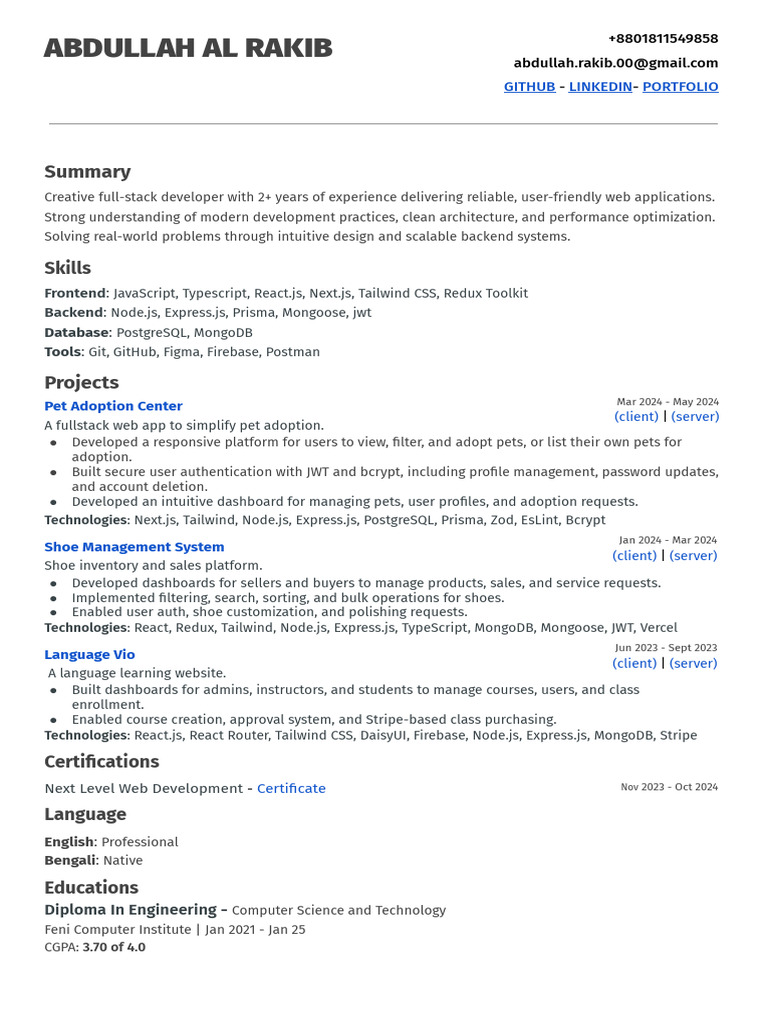 Abdullah Rakib Resume v2 - Rakib Khan | PDF | Web Development ...