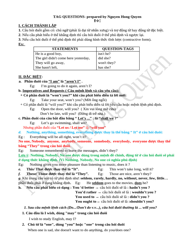 Tag Questions Explained and Examples | PDF