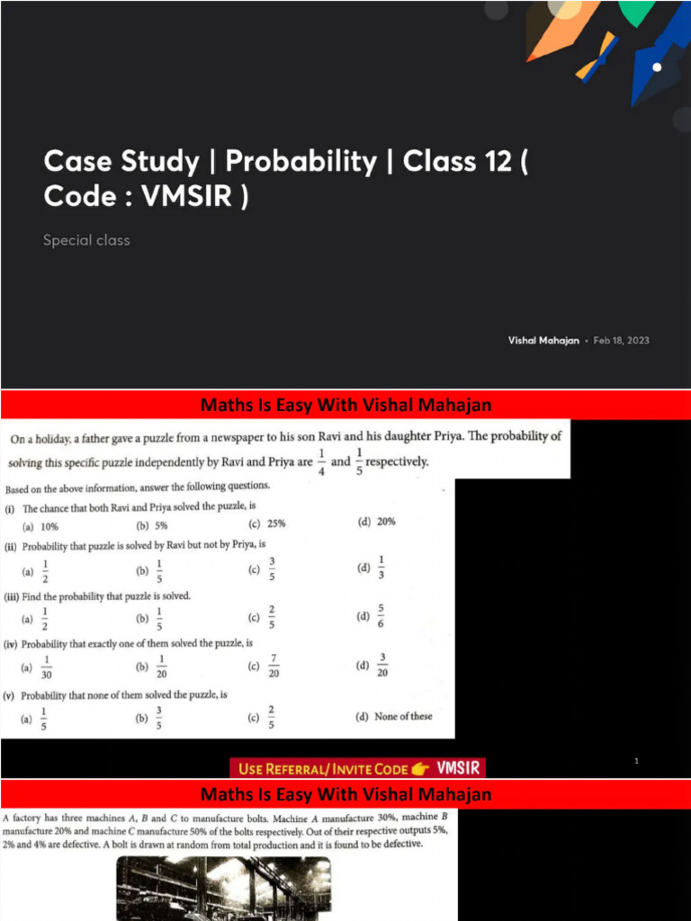 Case Study Probability Class 12 Code VMSIR No Anno | PDF