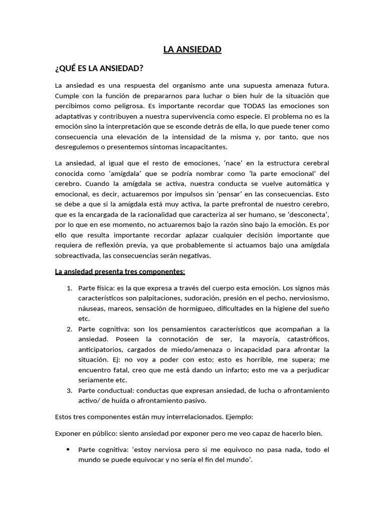 Entendiendo la Ansiedad y sus Componentes | PDF | Las emociones | Ansiedad