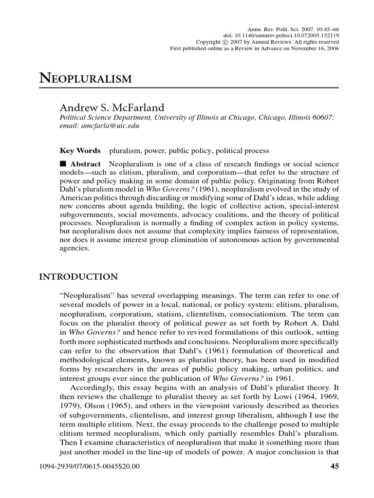 Understanding Neopluralism in Politics | PDF | Pluralism (Political ...