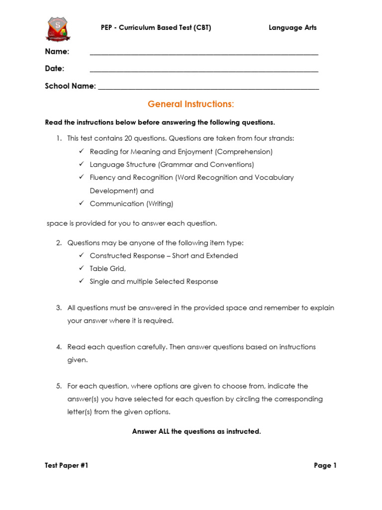 Language Arts Curriculum Test Paper 1 | PDF | Reggae | Apple