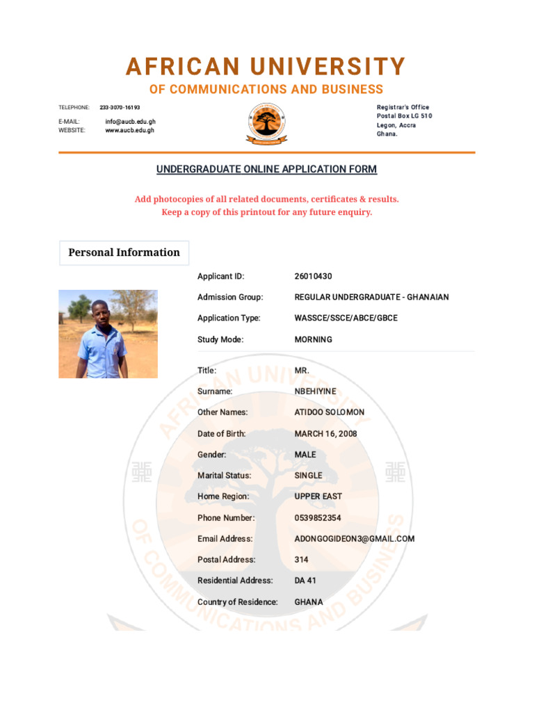 Solomon Atidoo s application | PDF | Educational Stages | Qualifications