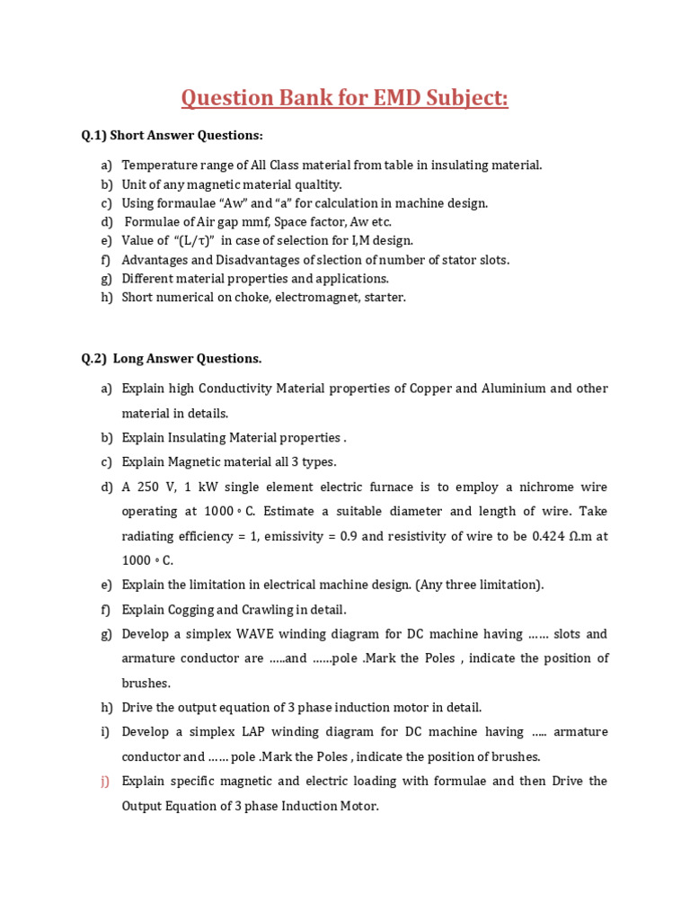 EMD Subject Question Bank Guide | PDF