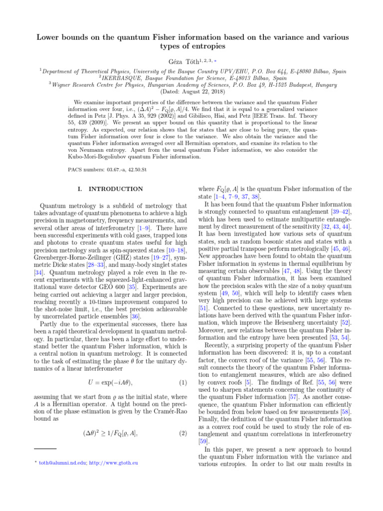 Lower bounds on the quantum Fisher informati | PDF | Eigenvalues And ...