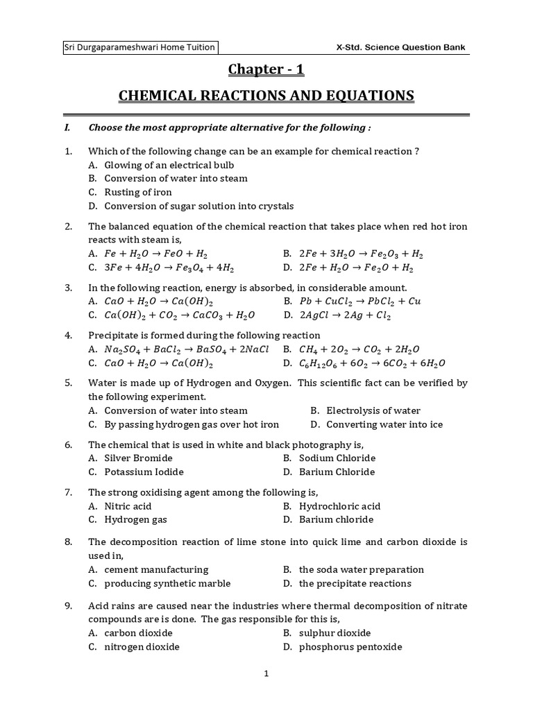 X-Std. Science Chemical Reactions Q&A | PDF | Oxide | Chemical Reactions
