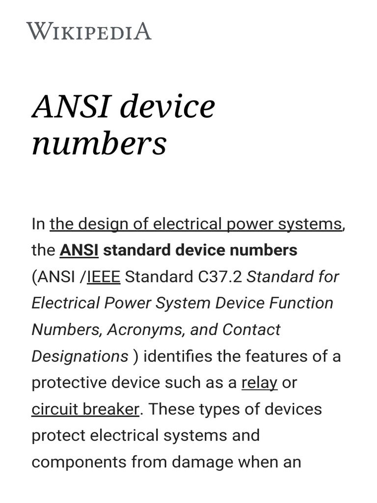 ANSI Device Numbers for Electrical Systems | PDF | Relay | Alternating ...