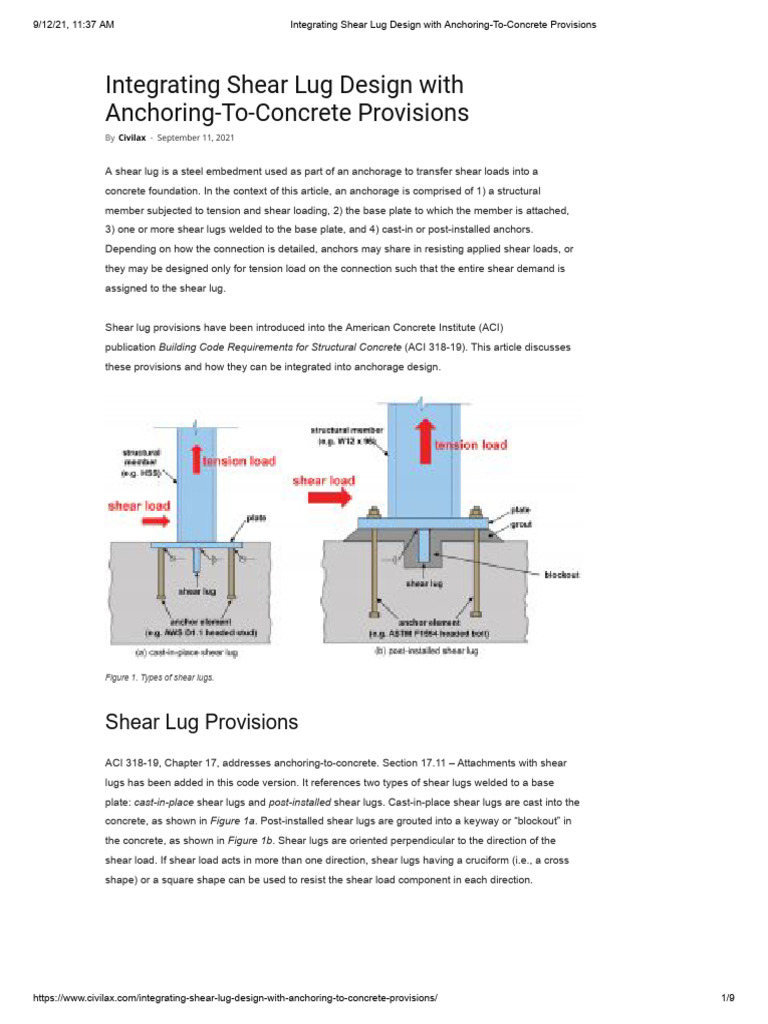 Shear Lug Design in Concrete Anchoring | PDF | Strength Of Materials ...
