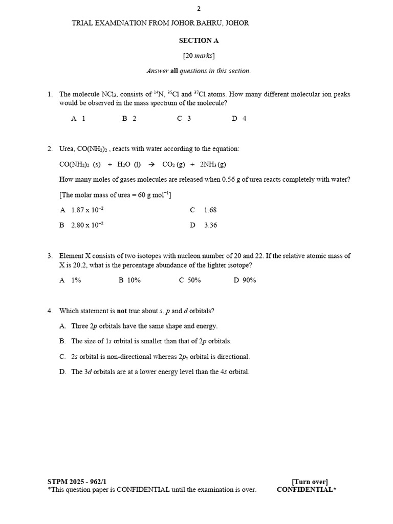 STPM 2025 Chemistry Exam Questions | PDF | Chemical Bond | Chemical ...