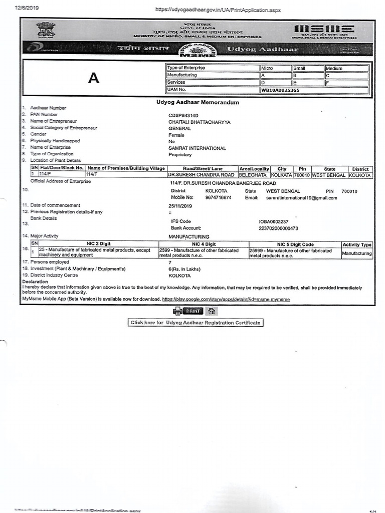 Msme Certificate | PDF