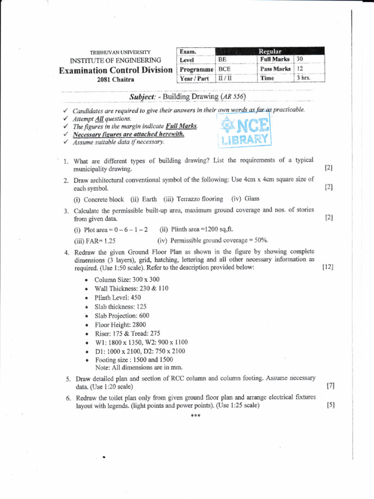 Building Drawing Examination Questions | PDF | Masonry | Architectural ...