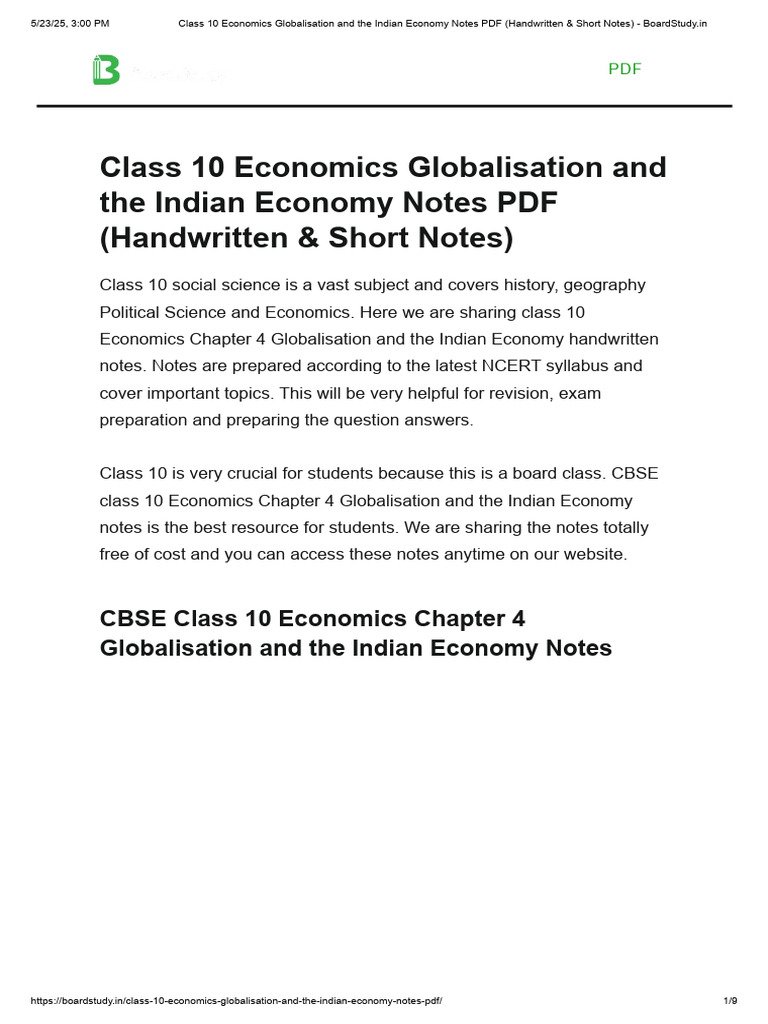 Class 10 Globalisation Economics Notes PDF | PDF | Economies