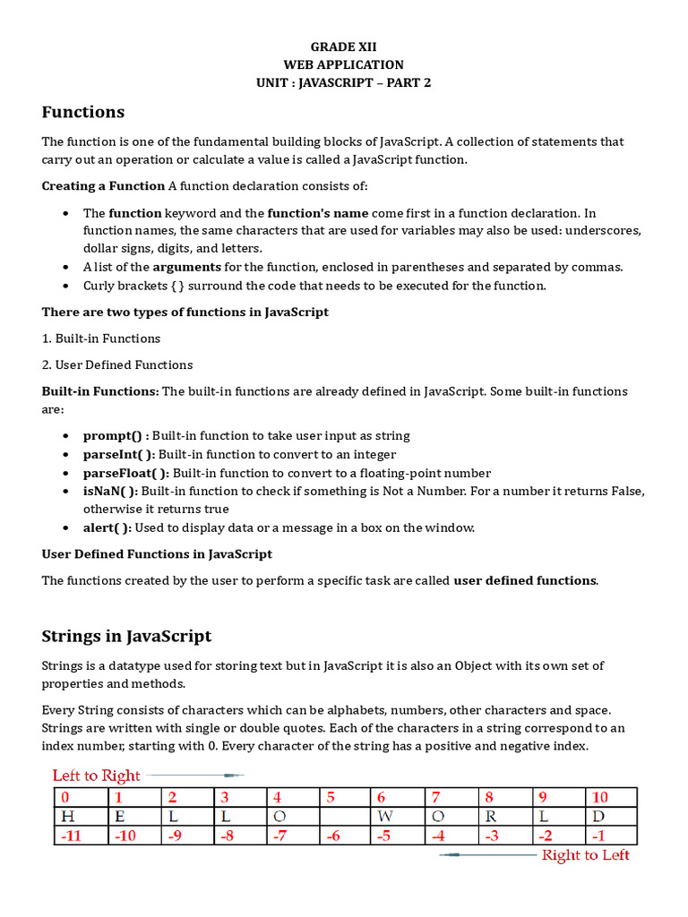 JavaScript Functions and Data Types | PDF | String (Computer Science ...