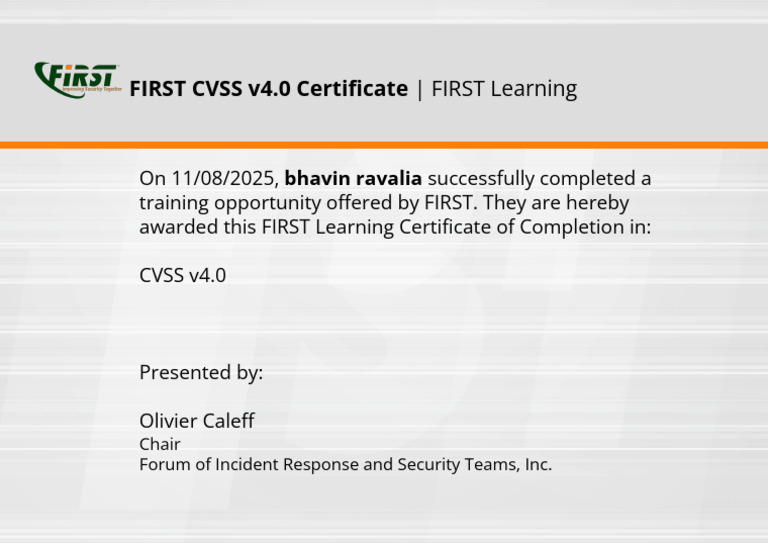 certification-CVSS-v4.0-bhavin_ravalia (2) | PDF