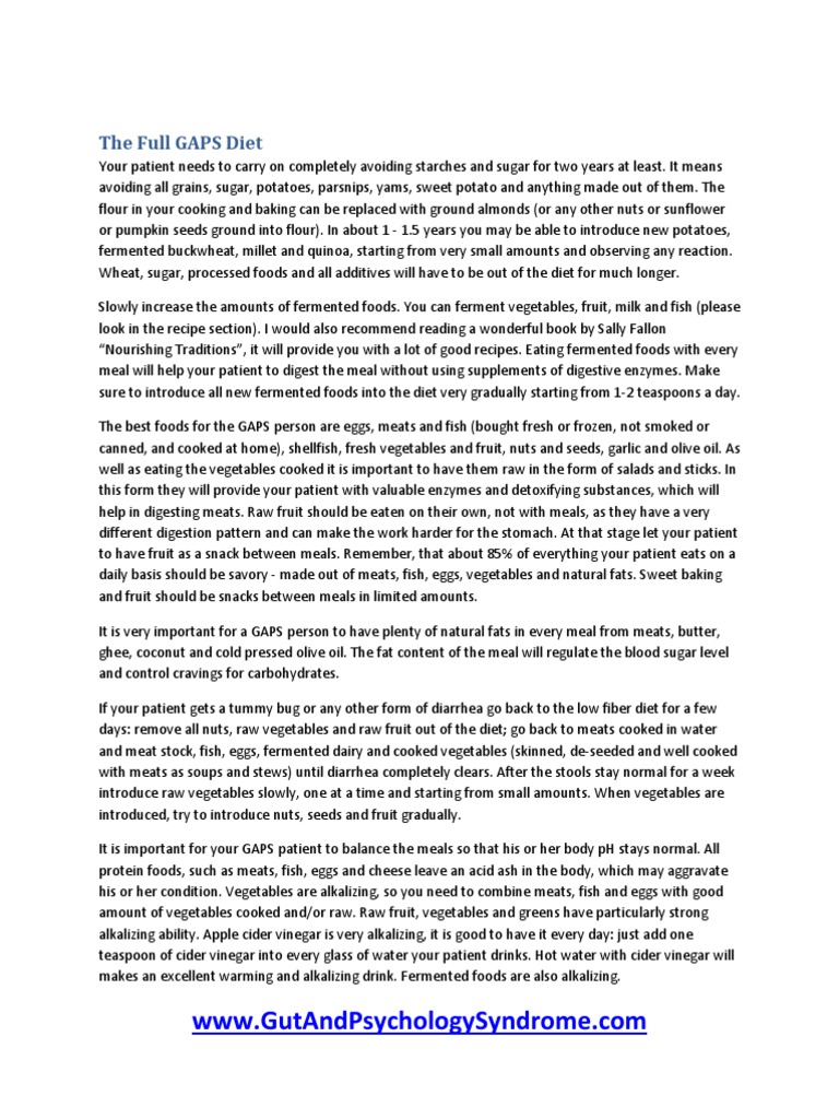 Full GAPS Diet Guidelines and Food List | PDF | Cooking Oil | Cooking