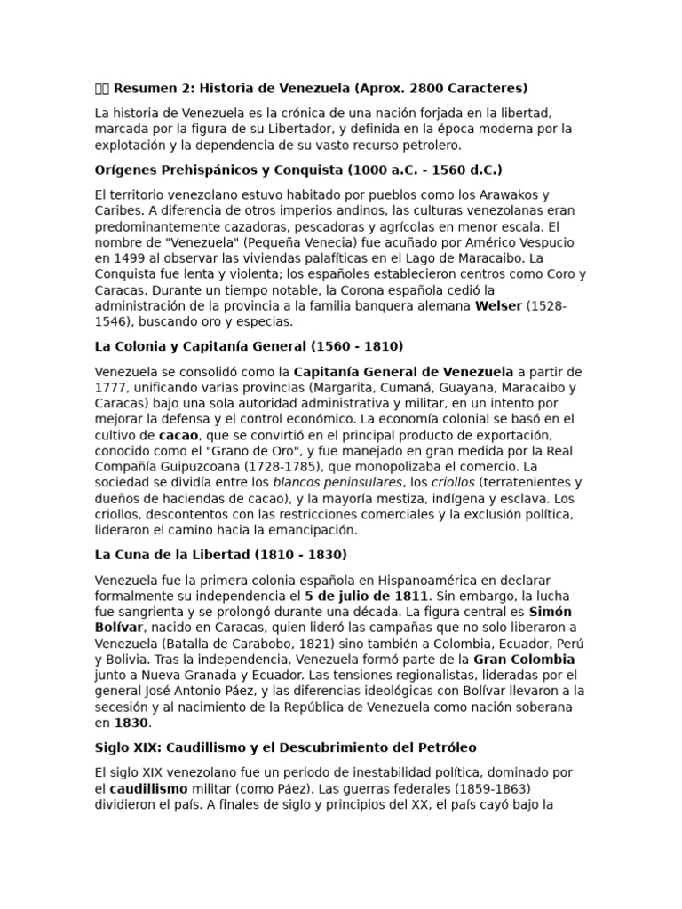 Historia de Venezuela: Desde la Conquista hasta Hoy | PDF | Venezuela ...