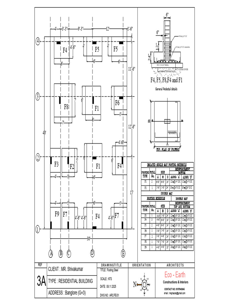 Footing Steel Details for Residential Building | PDF