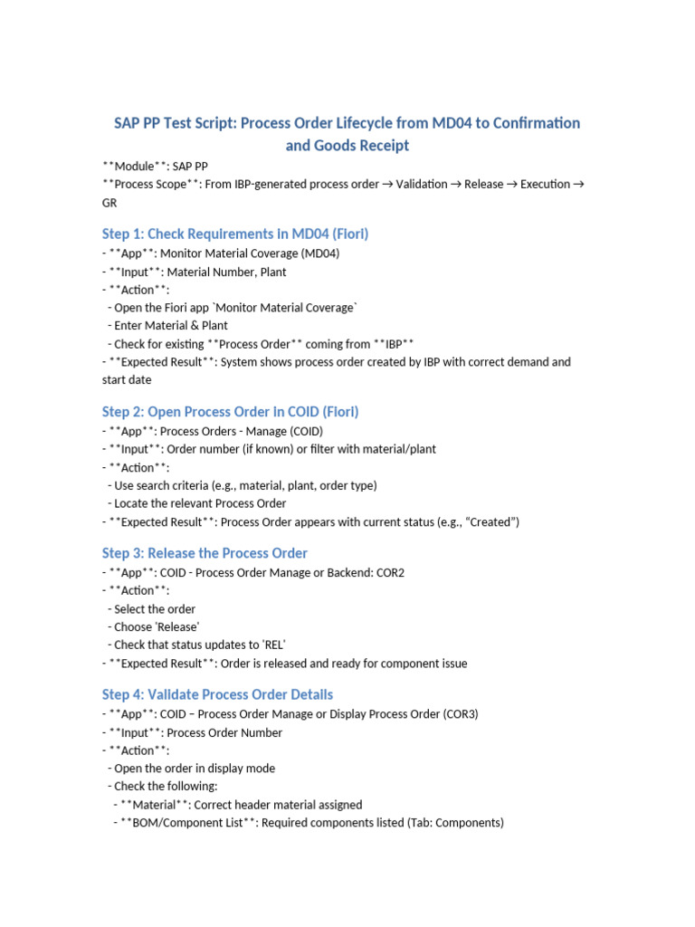 SAP PP Process Order Lifecycle Guide | PDF | Computing