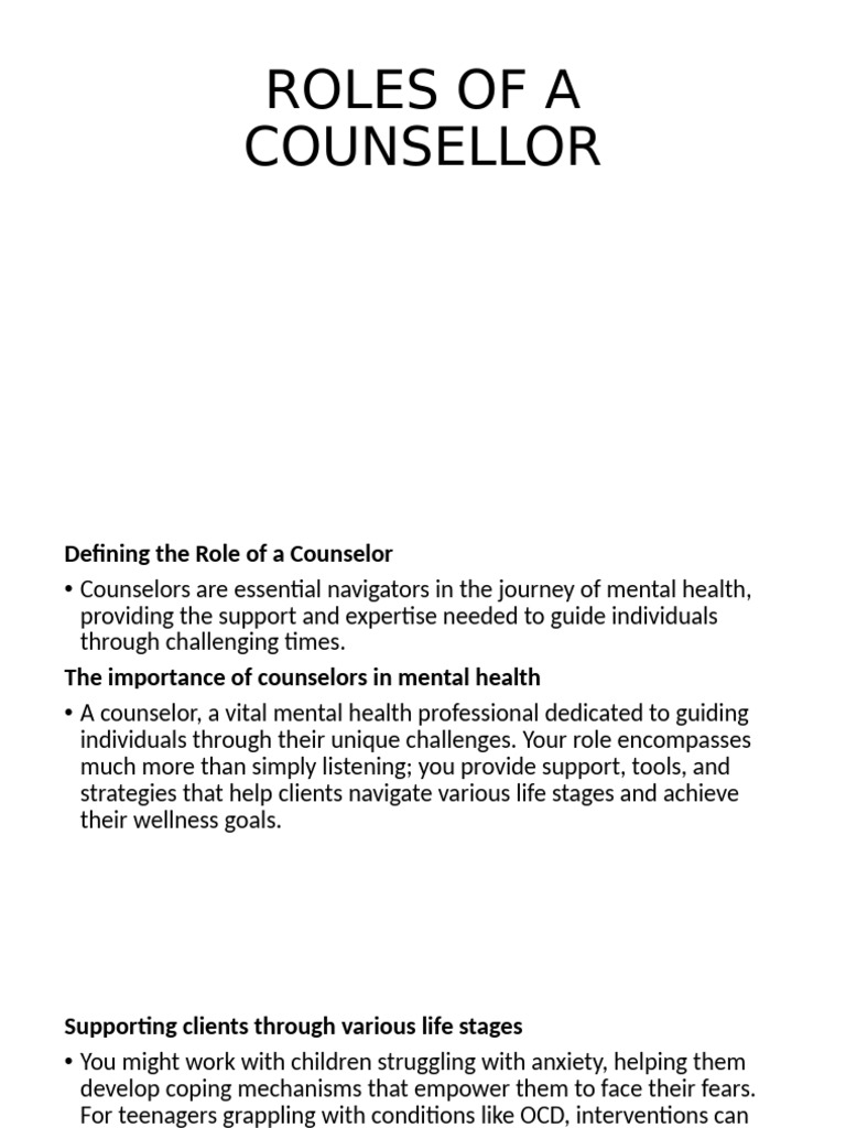 Roles and Responsibilities of Counselors | PDF | Mental Health ...