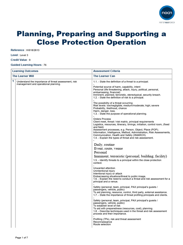 H 618 2613 Planning Preparing and Supporting A Close Protection ...