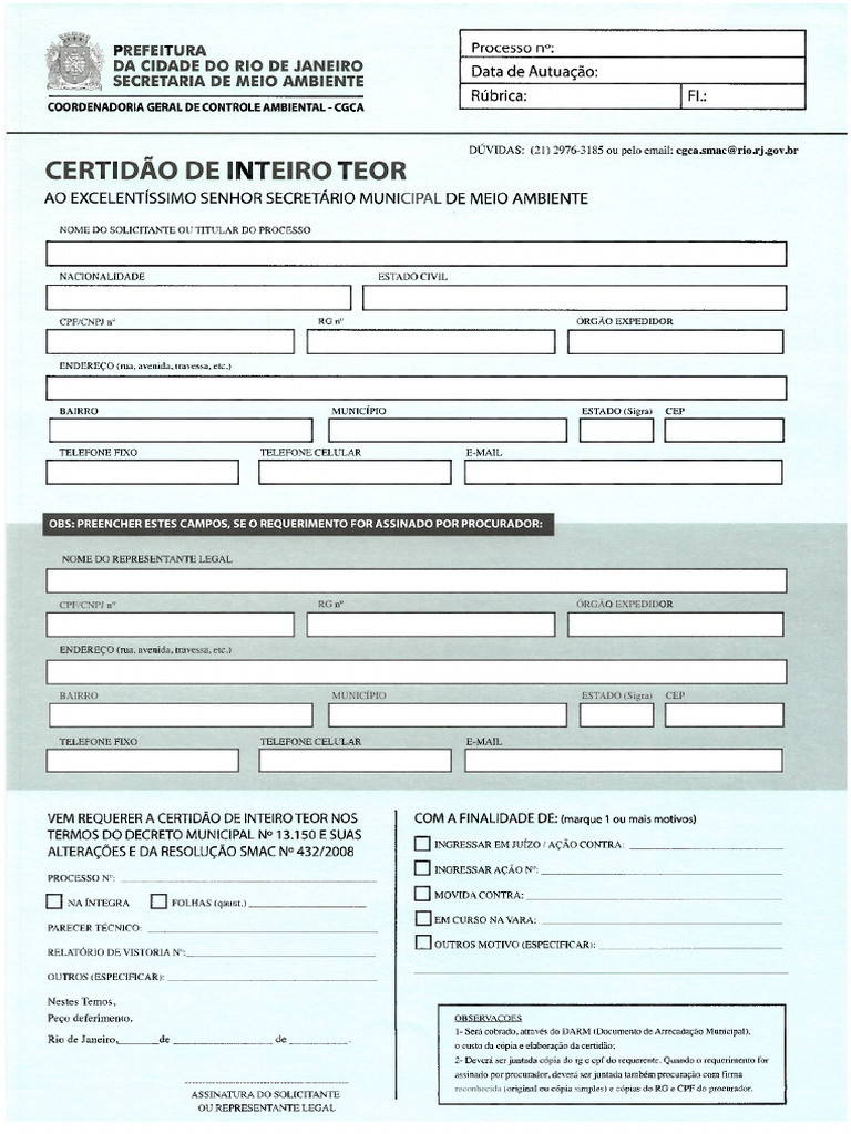 Formulário de Certidão de Inteiro Teor | PDF