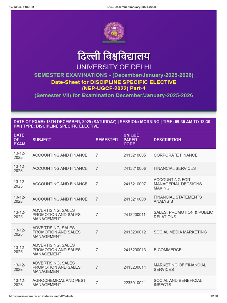 December 2025 Exam Schedule DSE | PDF | Chemistry | Economics