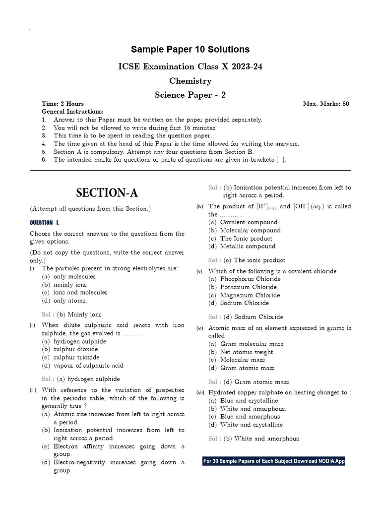 CH Sample Paper 10 Print | PDF | Nitrogen | Chloride