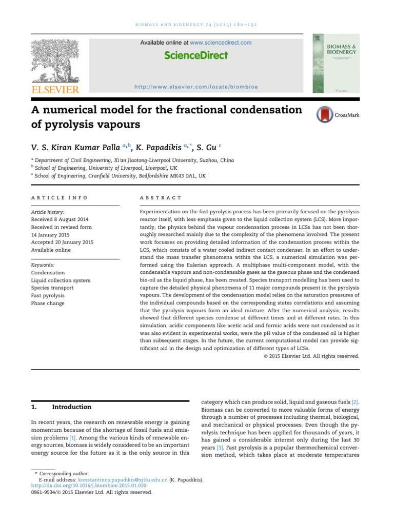 Numerical Model for Pyrolysis Vapour Condensation | PDF | Gases | Liquids