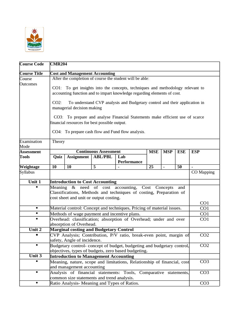 Cost and Management Accounting Course | PDF | Management Accounting ...