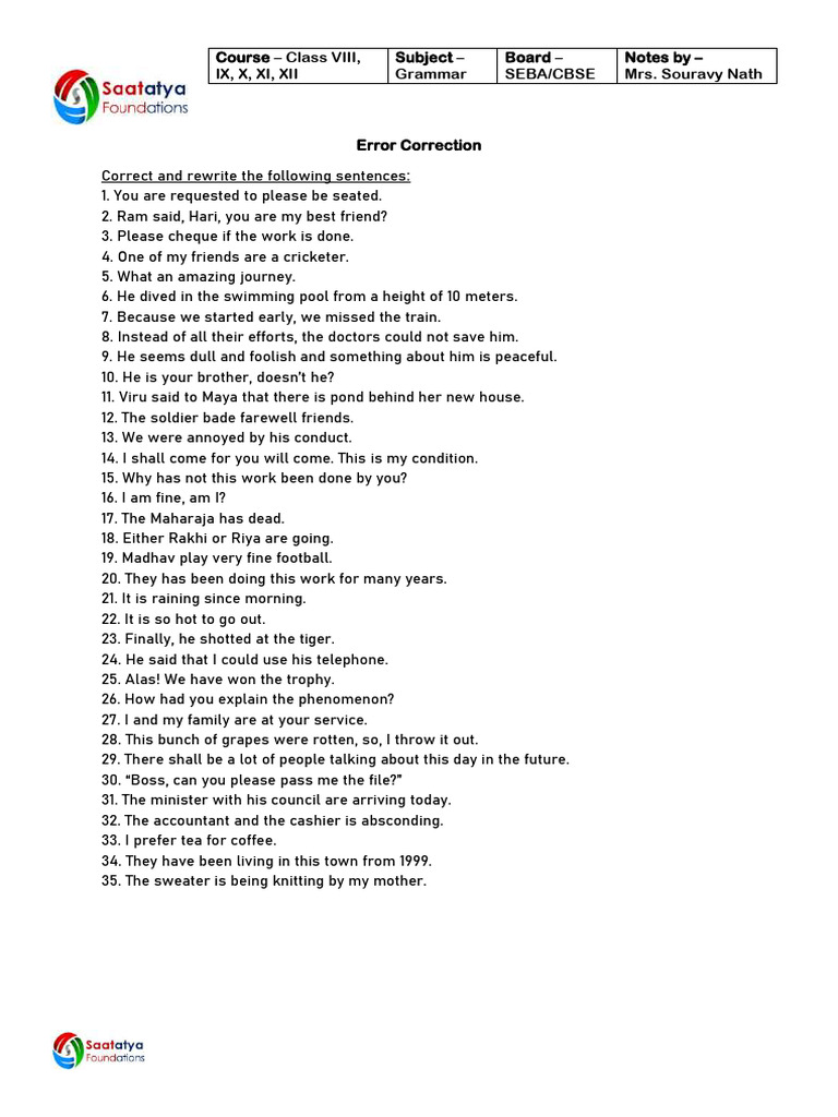 Error Correction Exercises for Grammar | PDF
