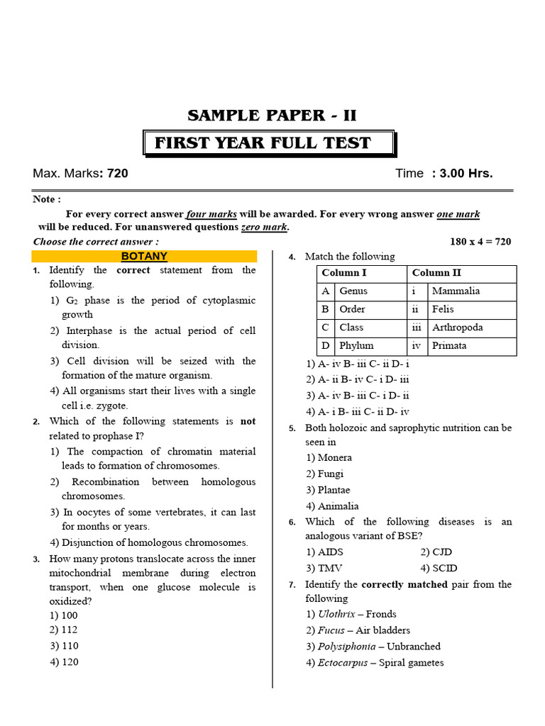 First Year Botany Full Test Paper | PDF | Cellular Respiration | Glycolysis