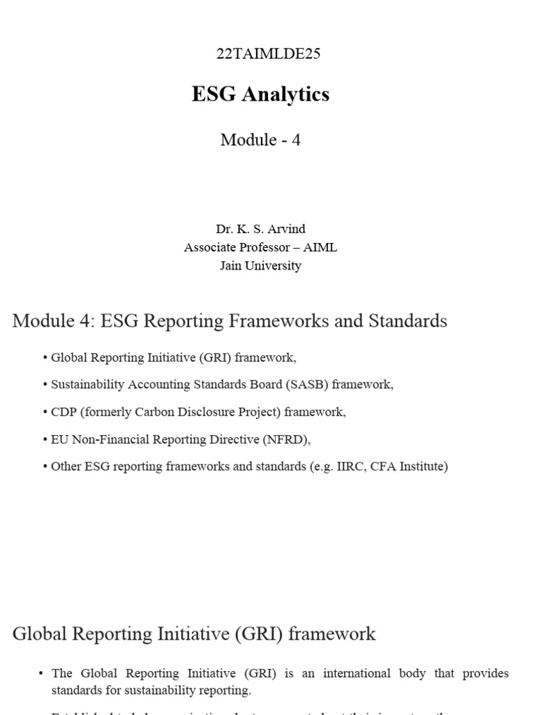 ESG Reporting Frameworks Overview | PDF | Sustainability | Economies
