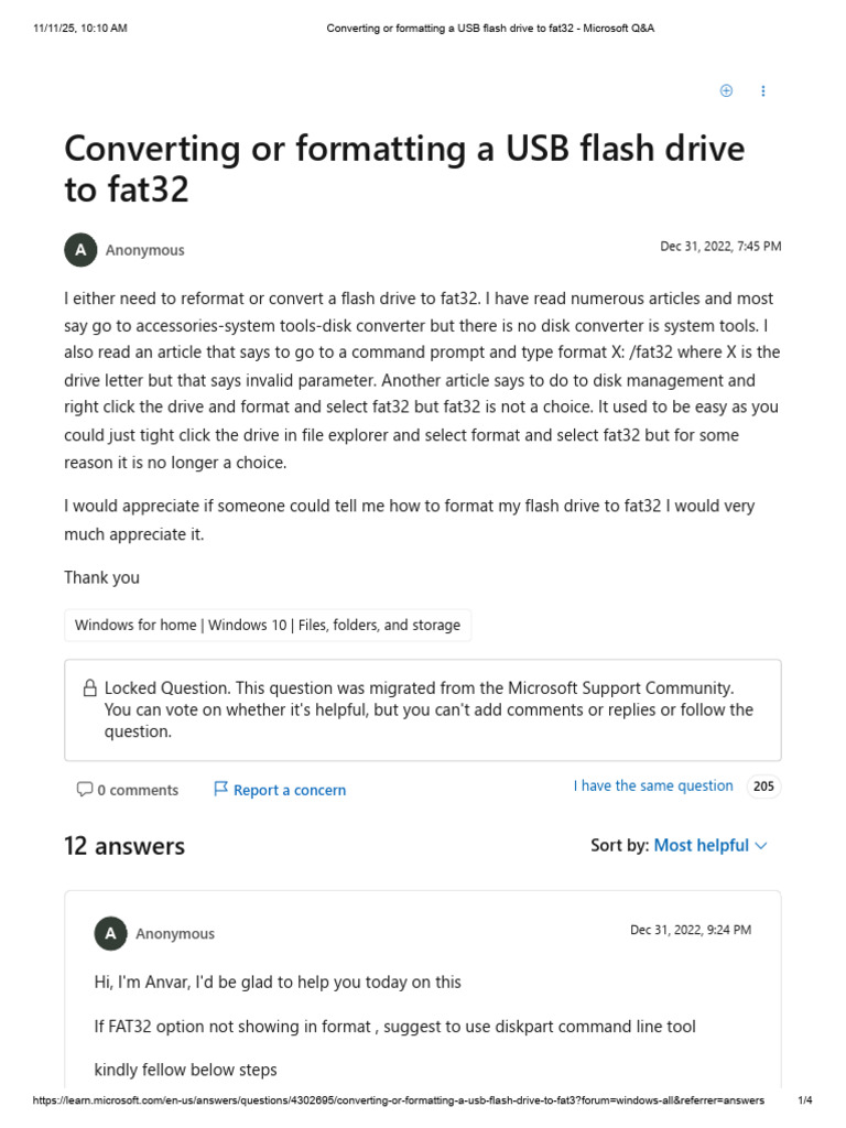 Converting or Formatting a USB Flash Drive to Fat32 - Microsoft Q&A ...