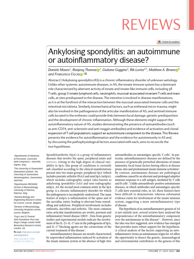 Ankylosing Spondylitis: Autoimmune vs. Autoinflammatory | PDF ...