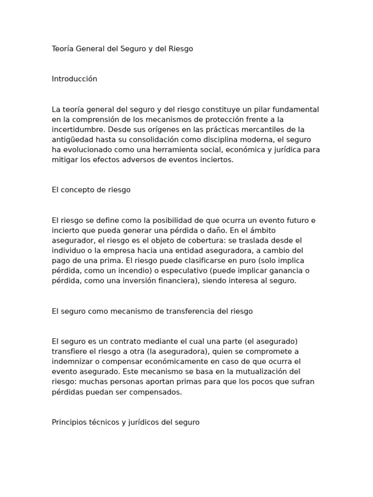 Teoría del Seguro y el Riesgo | PDF | Seguro | Economias