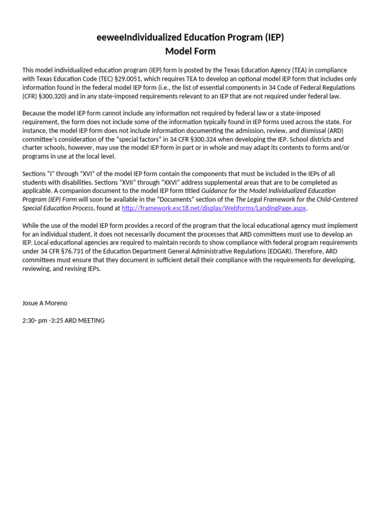 Texas Model Individualized Education Program | PDF | Individualized ...