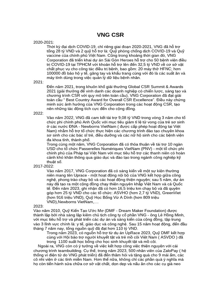 VNG CSR Content | PDF