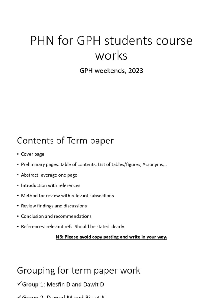 PHN For GPH Students Course Works | PDF