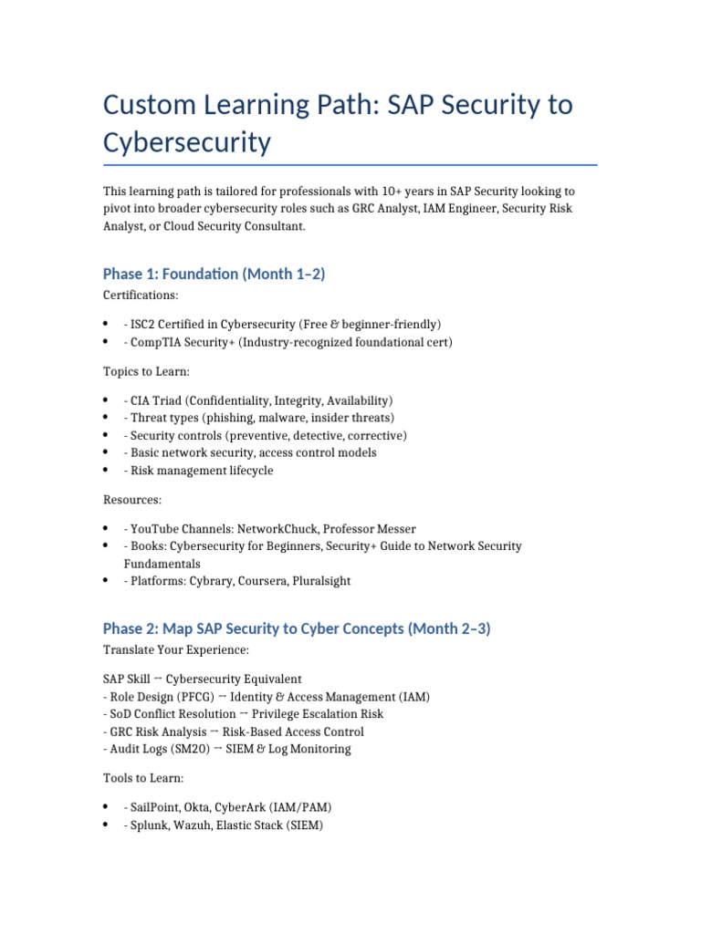 SAP Security to Cybersecurity Pathway | PDF | Security | Computer Security