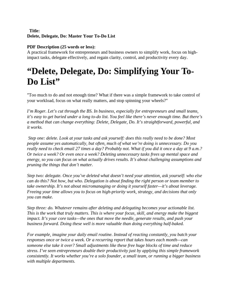 Master Your To-Do List: Delete, Delegate, Do | PDF