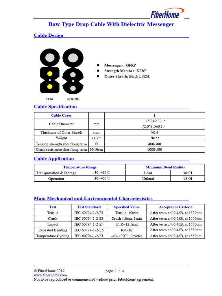 Bow-Type and Round-Type Drop Cables | PDF | Optical Fiber | Physical ...