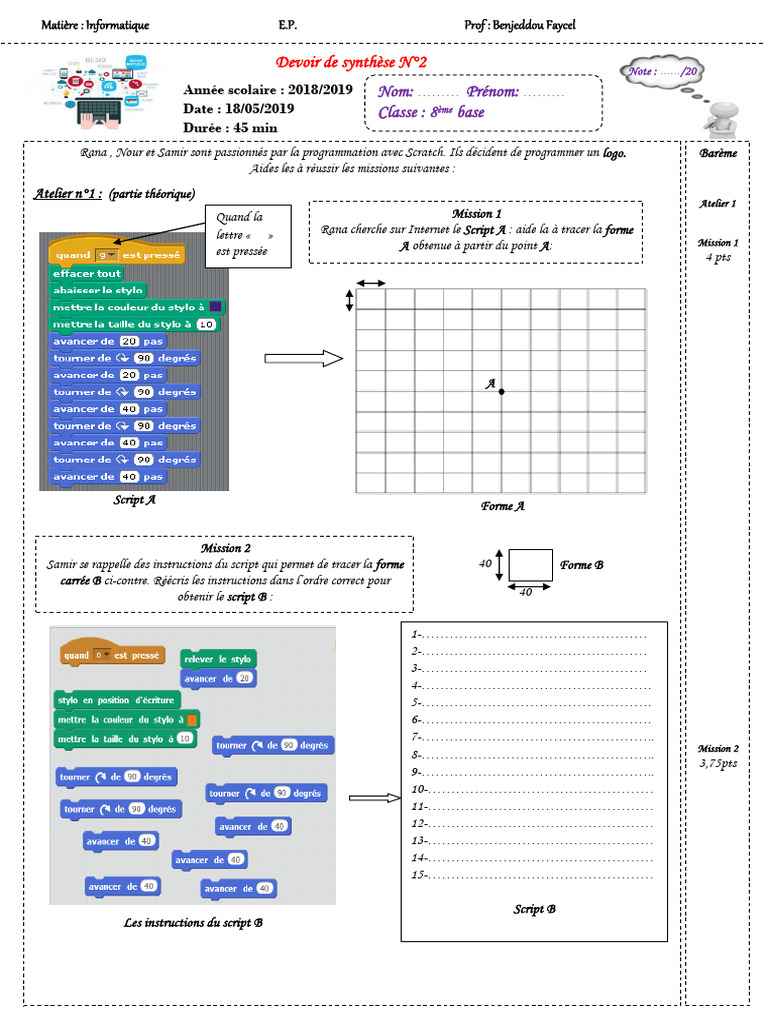 Devoir de programmation Scratch 8ème | PDF | Informatique | Informatique