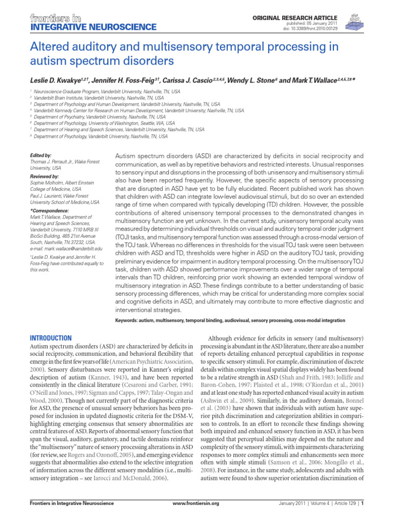 Sensory Processing in Autism Spectrum Disorders | PDF | Autism ...