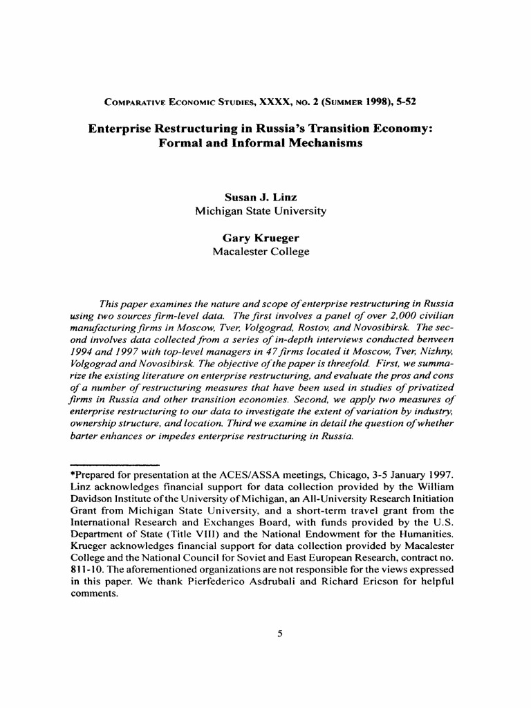 Linz 1998 | PDF | Transition Economy | Labour Economics
