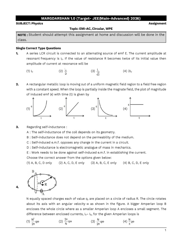 JEE Physics Assignment: EMI & AC Concepts | PDF | Inductor | Inductance