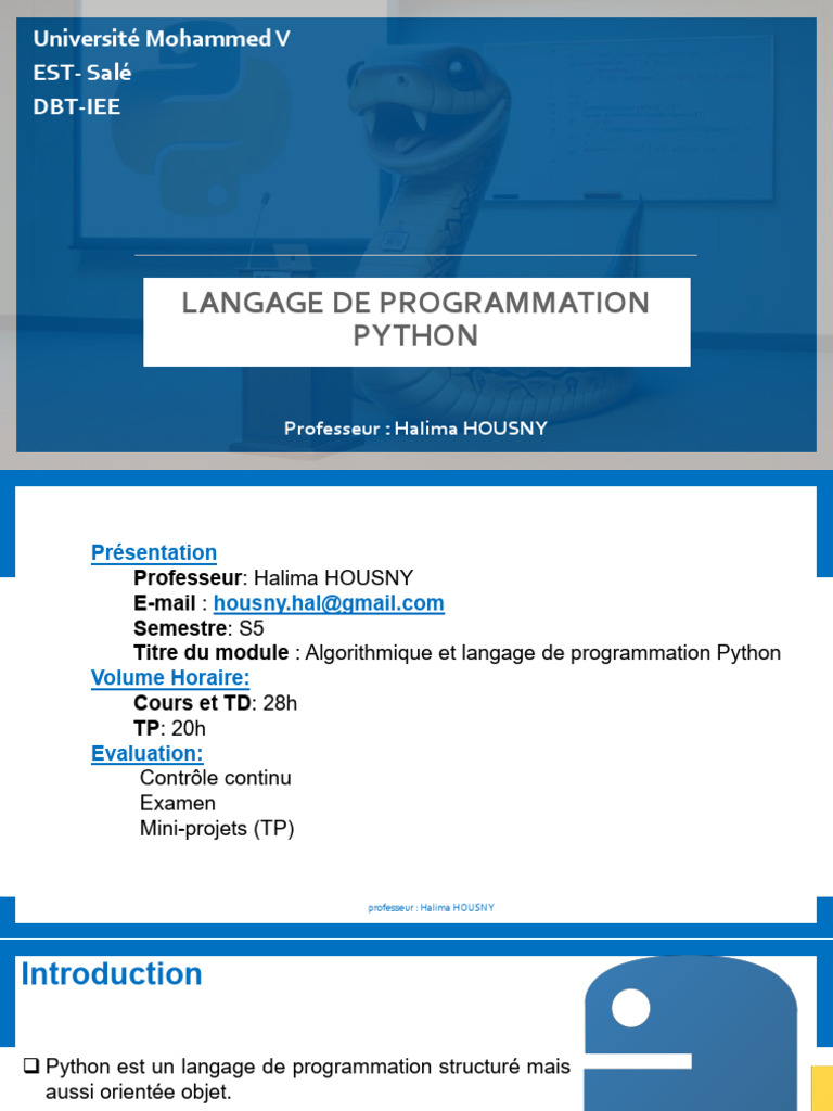 Introduction au langage Python en S5 | PDF | Python (Langage de ...