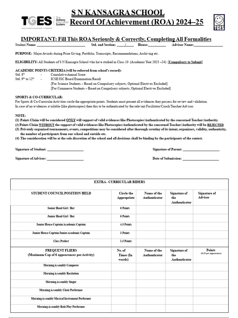 S N Kansagra School ROA Guidelines 2024-25 | PDF