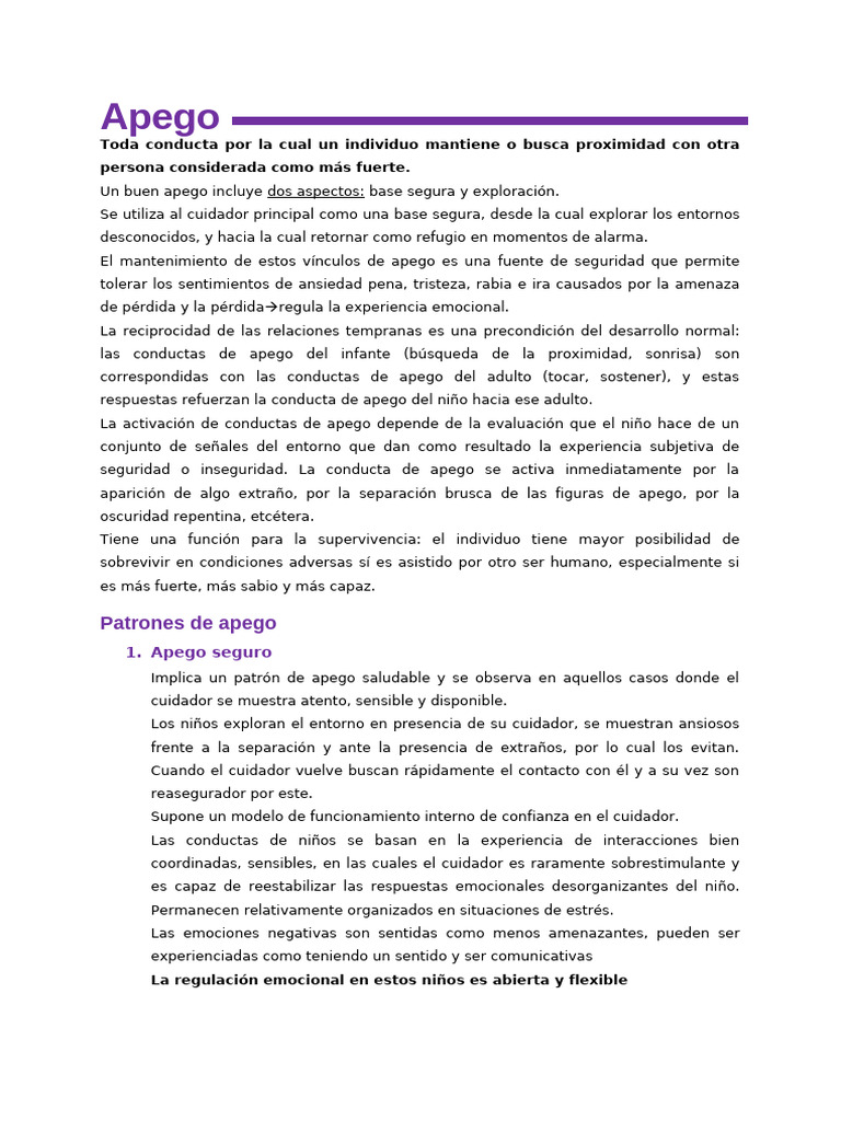 Tipos y Funciones del Apego Infantil | PDF | Teoría de apego | Ansiedad