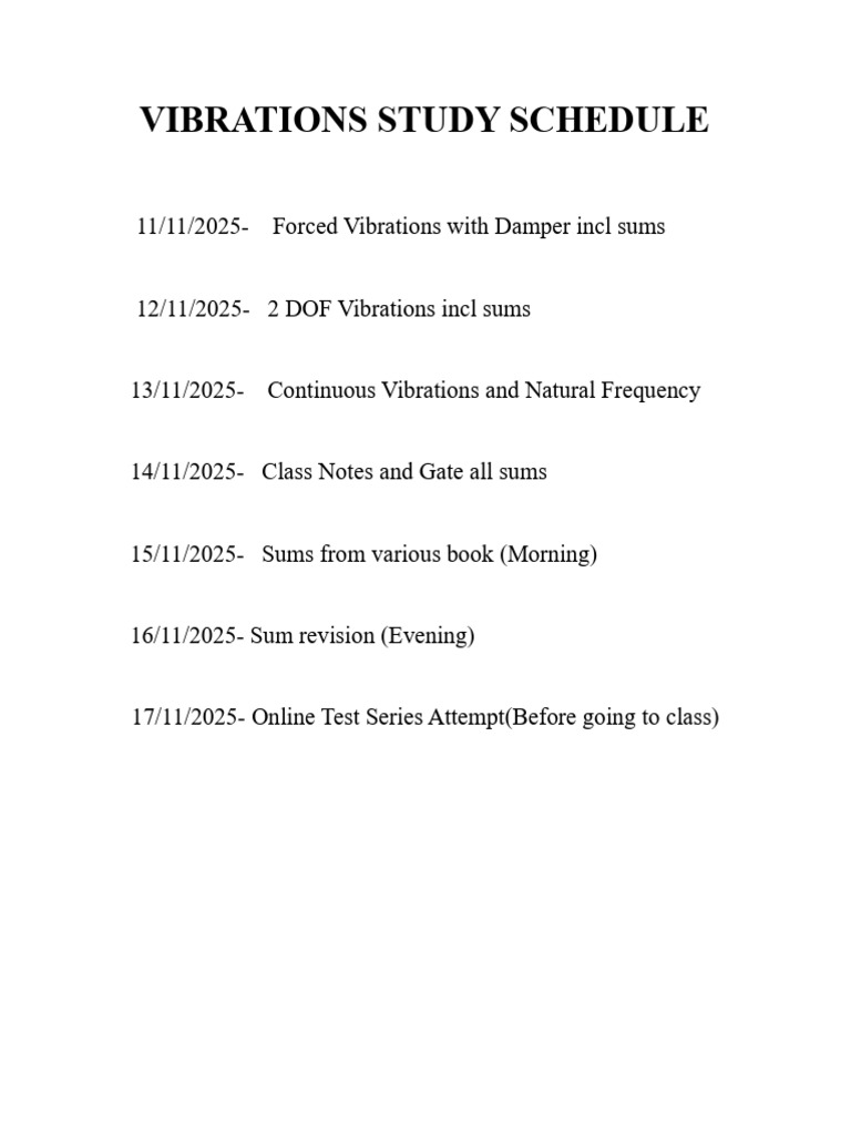 Vibrations Study Schedule 2025 | PDF